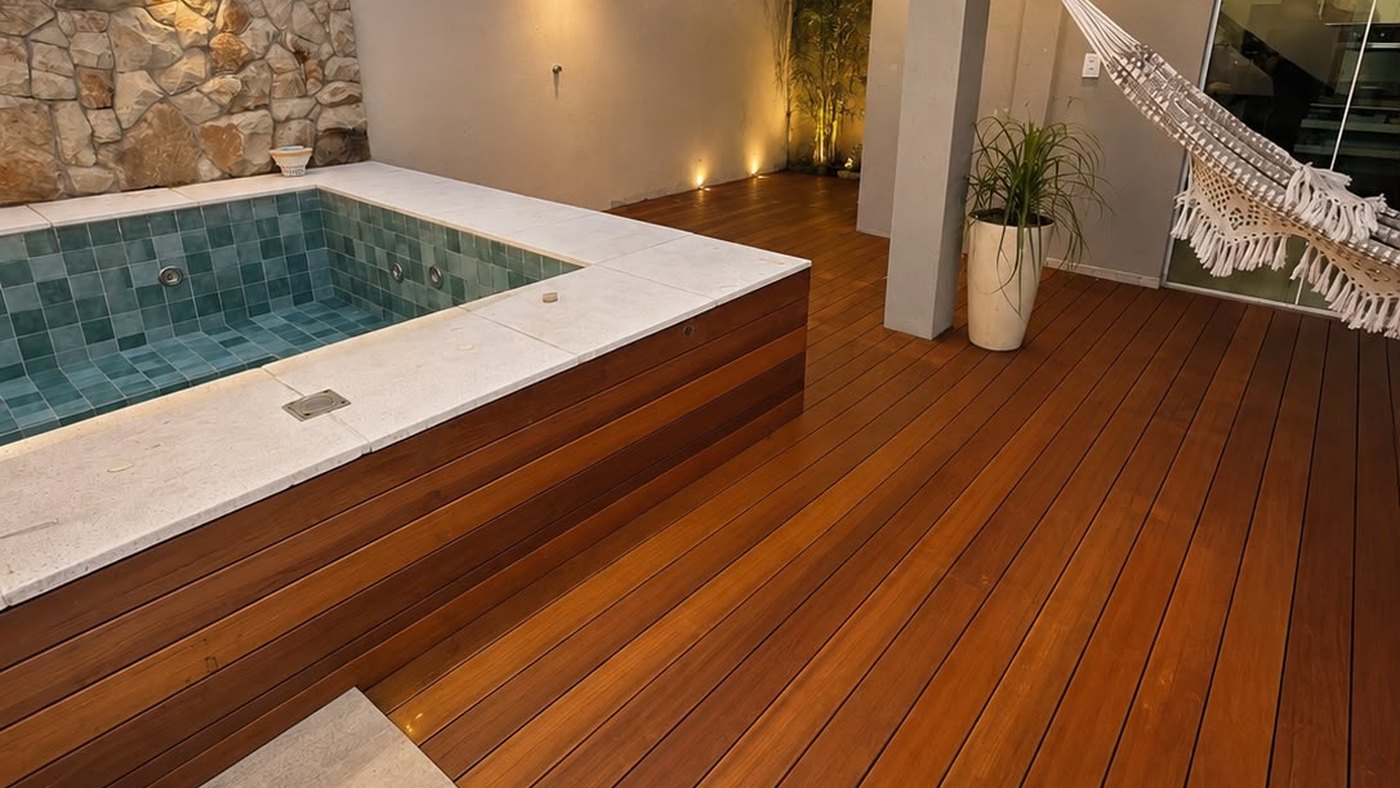 Deck e spa revestido em madeira nobre executado pela DeckPro